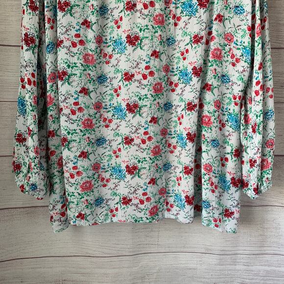 The Vermont Country Store White Floral Blouse 3/4th Sleeves Size Large - Picture 7 of 16
